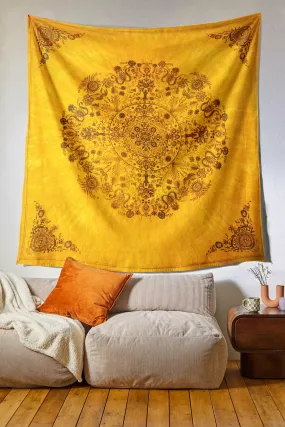 SheetKart Cotton Printed Wall Hanging Tapestry | Mandala Tapestries | Yellow Tie & Dye | Bohemian Art | Home Decor | Perfect Gift | Aesthetic Room Decor | Proudly Made in India
