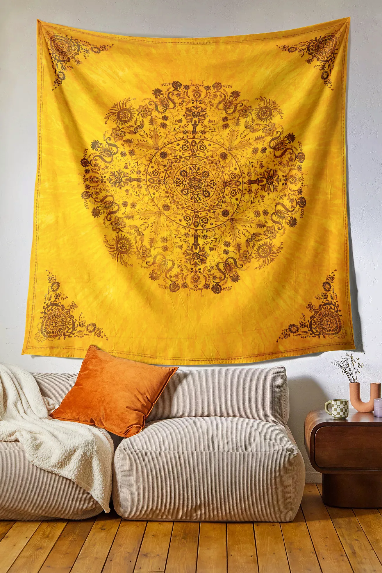 SheetKart Cotton Printed Wall Hanging Tapestry | Mandala Tapestries | Yellow Tie & Dye | Bohemian Art | Home Decor | Perfect Gift | Aesthetic Room Decor | Proudly Made in India