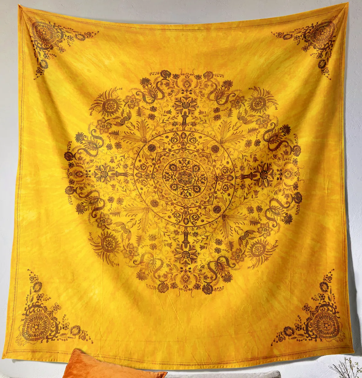 SheetKart Cotton Printed Wall Hanging Tapestry | Mandala Tapestries | Yellow Tie & Dye | Bohemian Art | Home Decor | Perfect Gift | Aesthetic Room Decor | Proudly Made in India