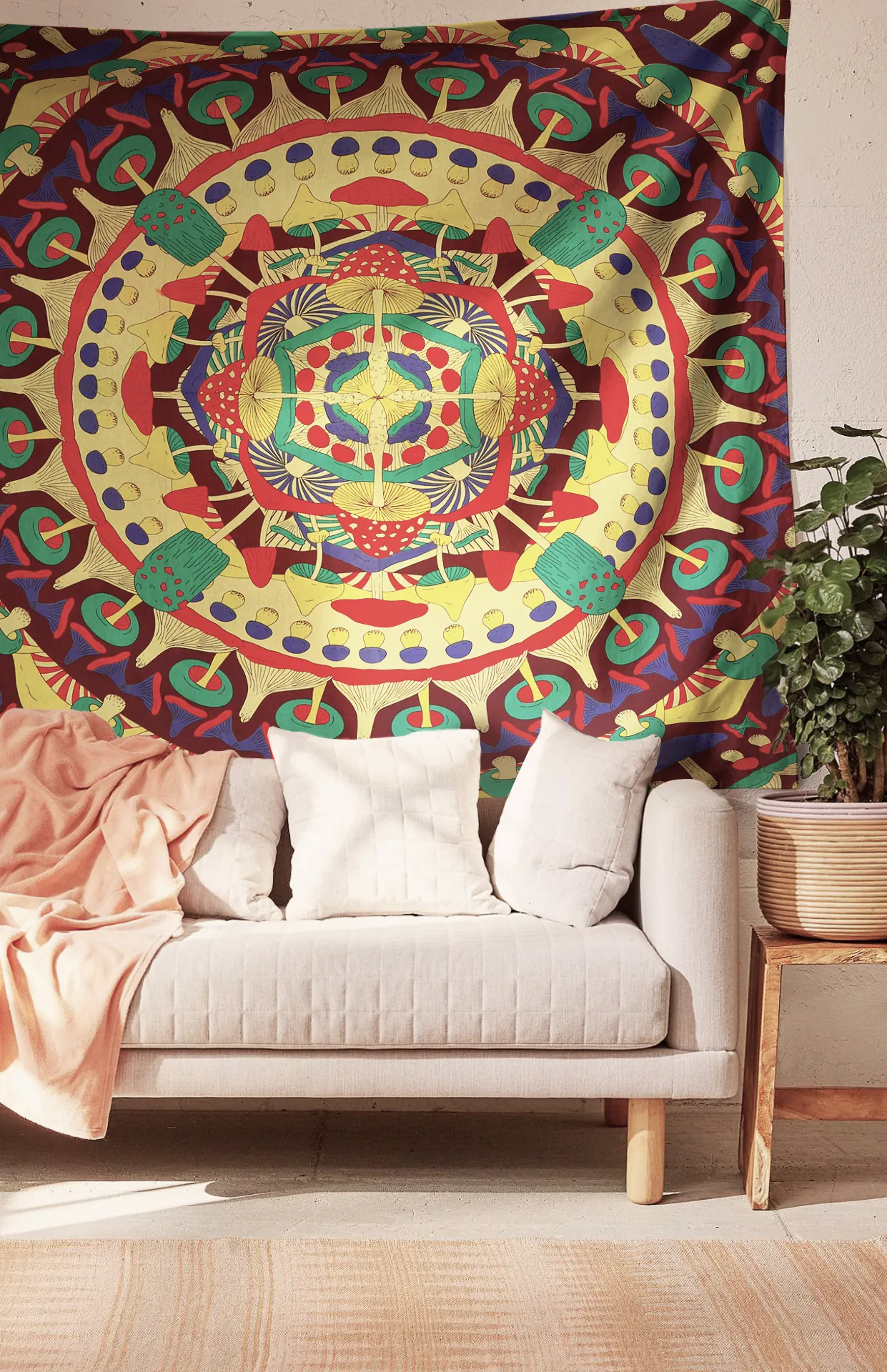 SheetKart Cotton Printed Wall Hanging Tapestry | Mushroom Print | Bohemian Art | Home Decor Art | Perfect Gift | Aesthetic Room Decor | Proudly Made in India