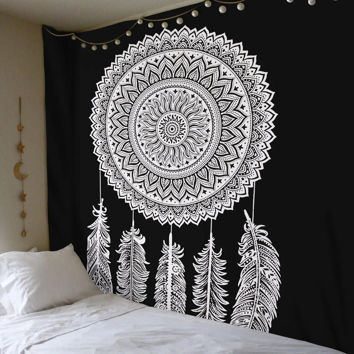 SheetKart Dream Catcher Wall Hanging Tapestry Black and White