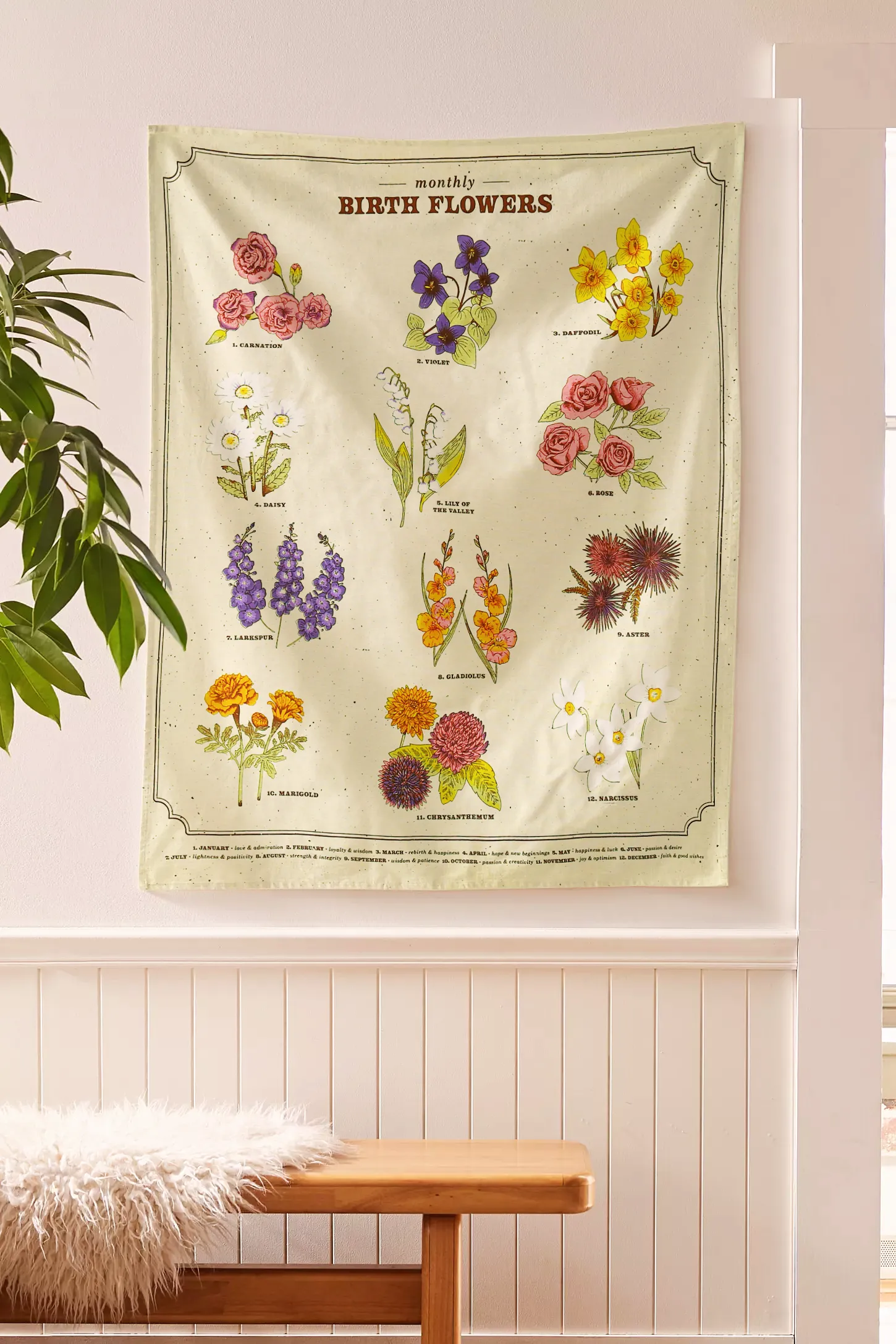 SheetKart Monthly Birth Flowers Cotton Wall Hanging Tapestry | 36 x 42 Inches | Bohemian Style Home Decor | 12 Unique Flowers | 100% Cotton | 7-Color Print