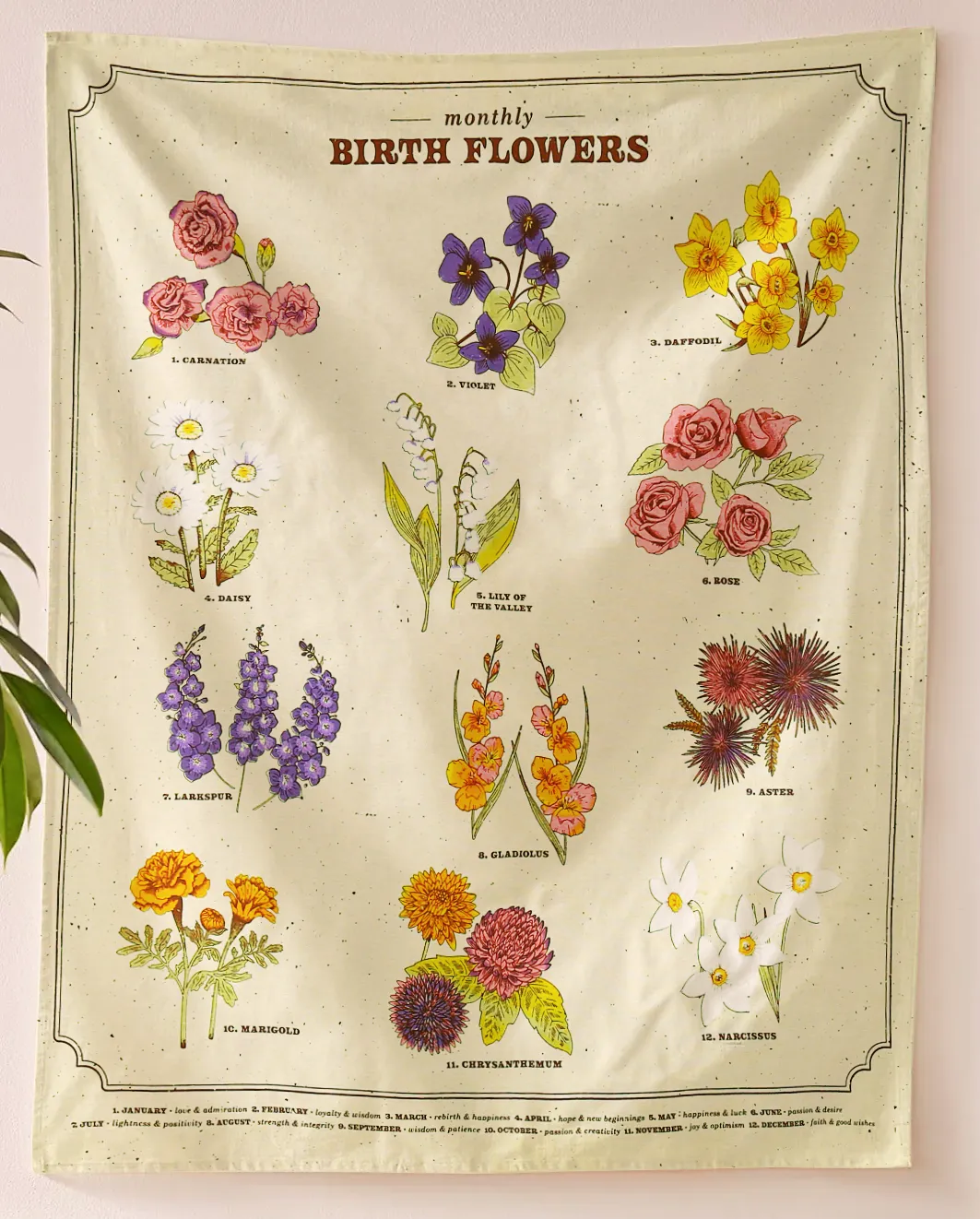 SheetKart Monthly Birth Flowers Cotton Wall Hanging Tapestry | 36 x 42 Inches | Bohemian Style Home Decor | 12 Unique Flowers | 100% Cotton | 7-Color Print