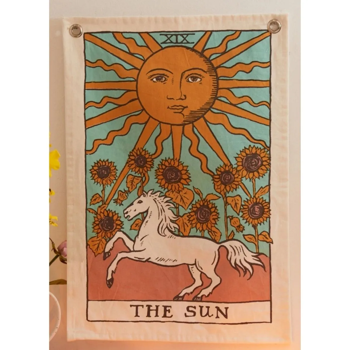 SheetKart Tarot Flag Tapestry - The Sun, Beige, Pack of 1