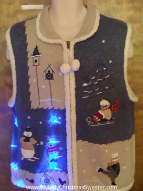 Sporty Cats 2sided Cute Christmas Sweater Vest with Lights