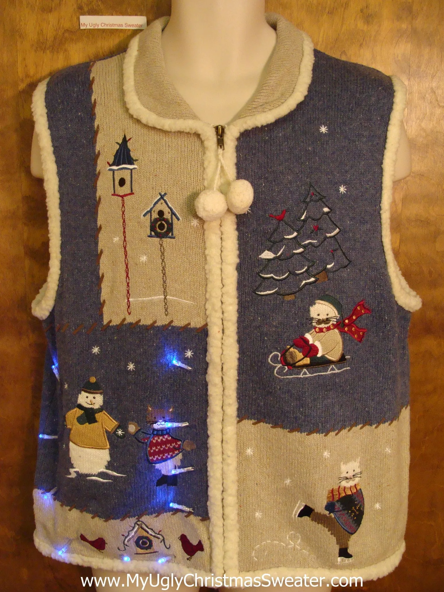Sporty Cats 2sided Cute Christmas Sweater Vest with Lights