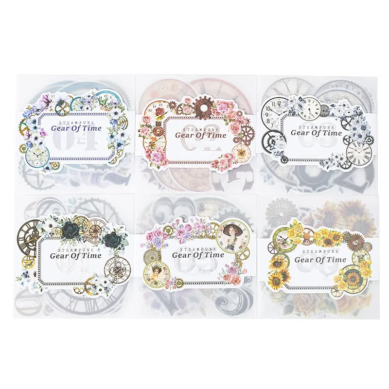 Steampunk Style Washi Stickers - Numbers, Clocks, Gears, Flowers