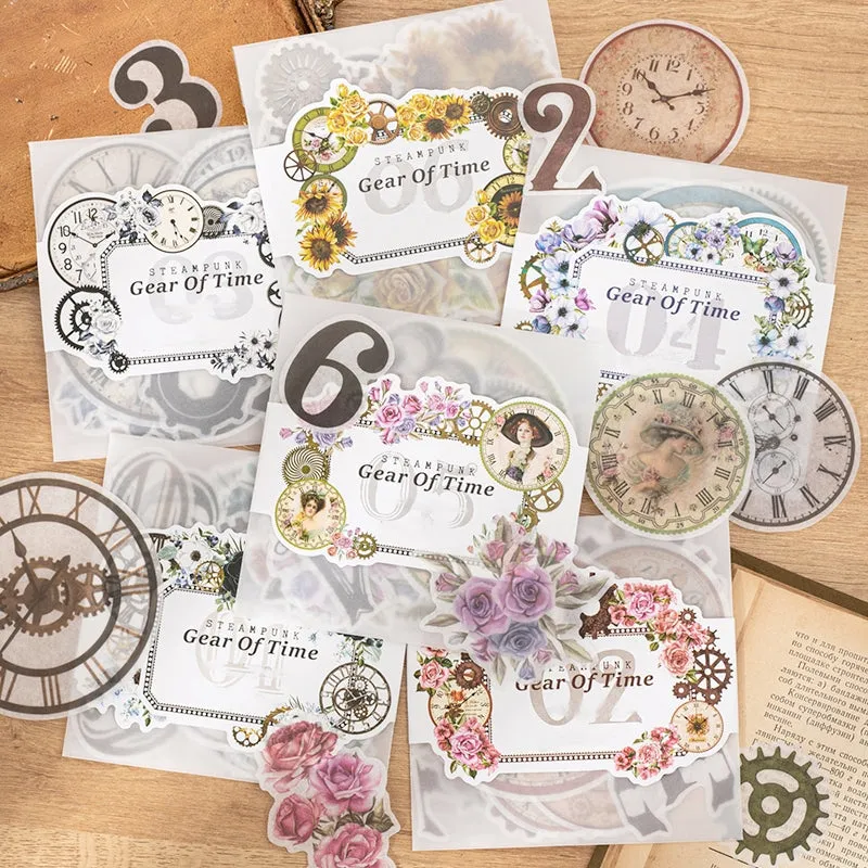 Steampunk Style Washi Stickers - Numbers, Clocks, Gears, Flowers
