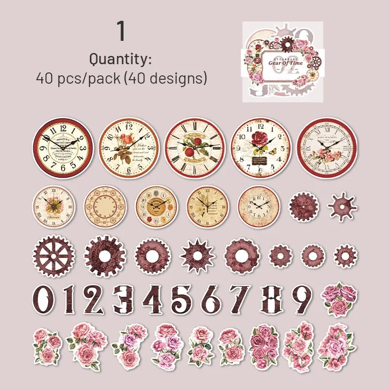 Steampunk Style Washi Stickers - Numbers, Clocks, Gears, Flowers
