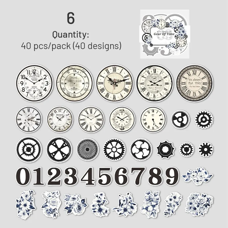 Steampunk Style Washi Stickers - Numbers, Clocks, Gears, Flowers