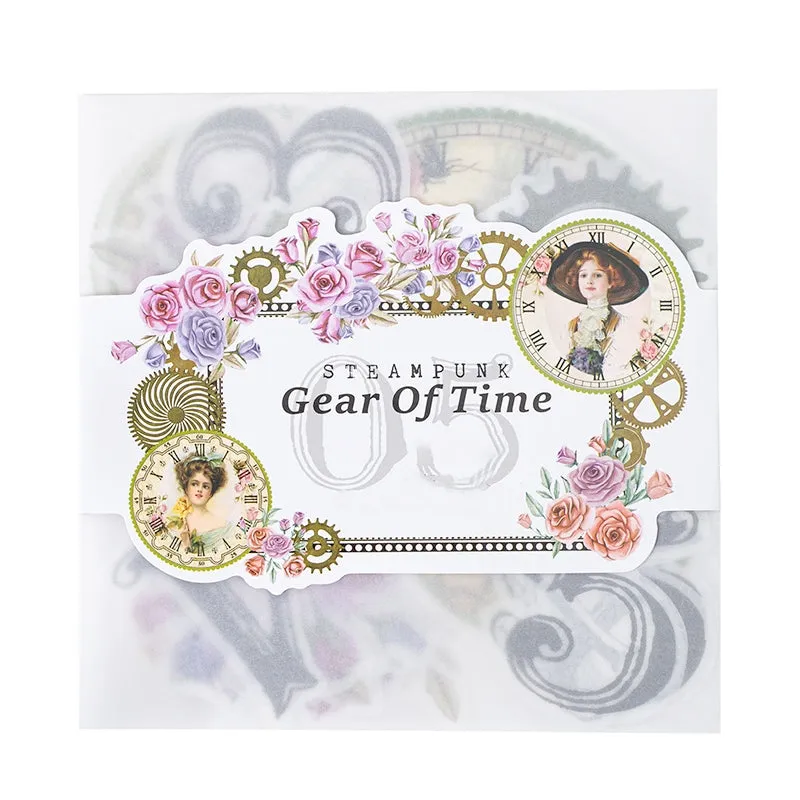 Steampunk Style Washi Stickers - Numbers, Clocks, Gears, Flowers