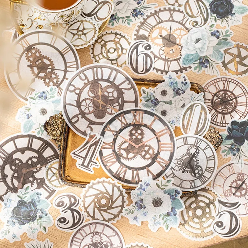 Steampunk Style Washi Stickers - Numbers, Clocks, Gears, Flowers