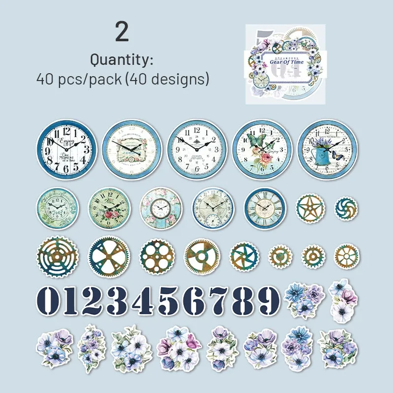 Steampunk Style Washi Stickers - Numbers, Clocks, Gears, Flowers