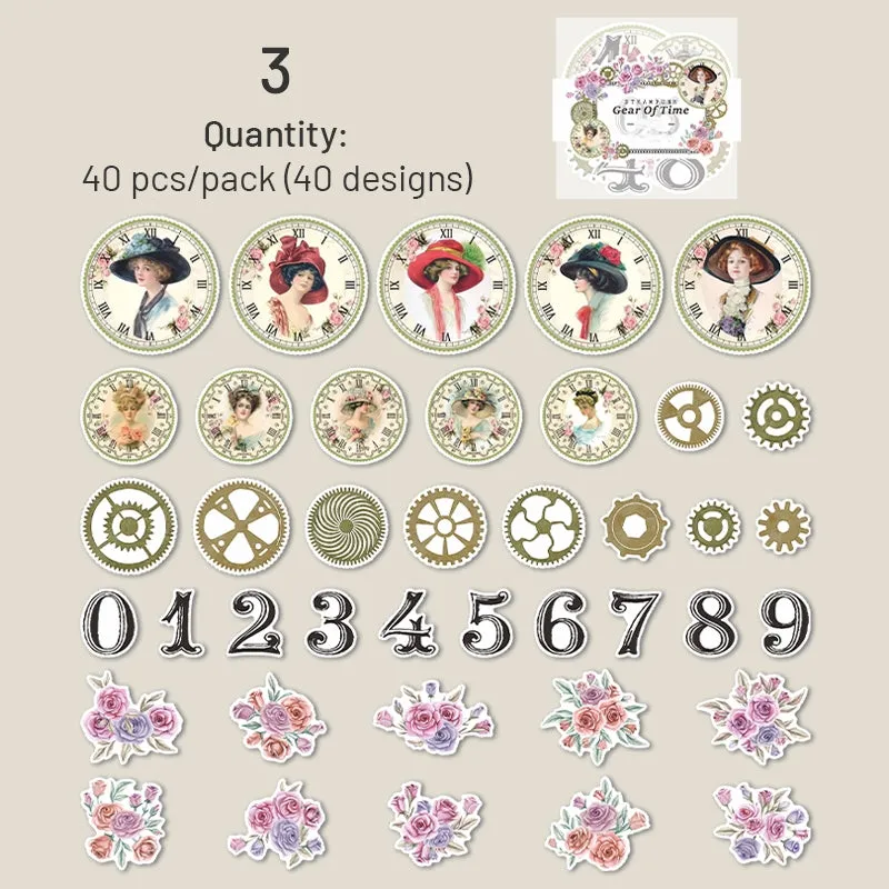 Steampunk Style Washi Stickers - Numbers, Clocks, Gears, Flowers