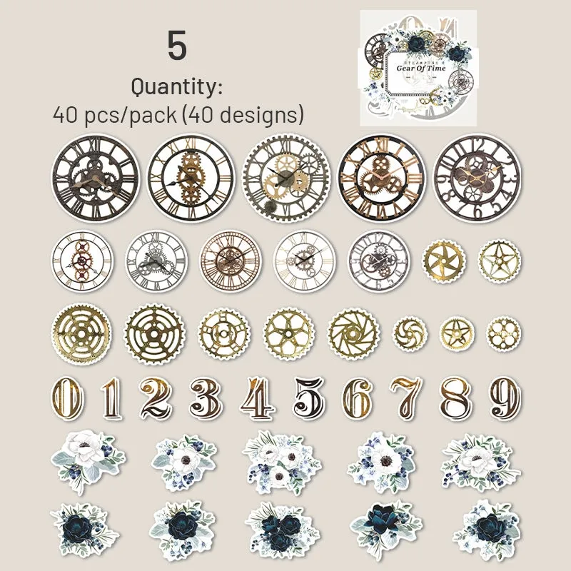 Steampunk Style Washi Stickers - Numbers, Clocks, Gears, Flowers