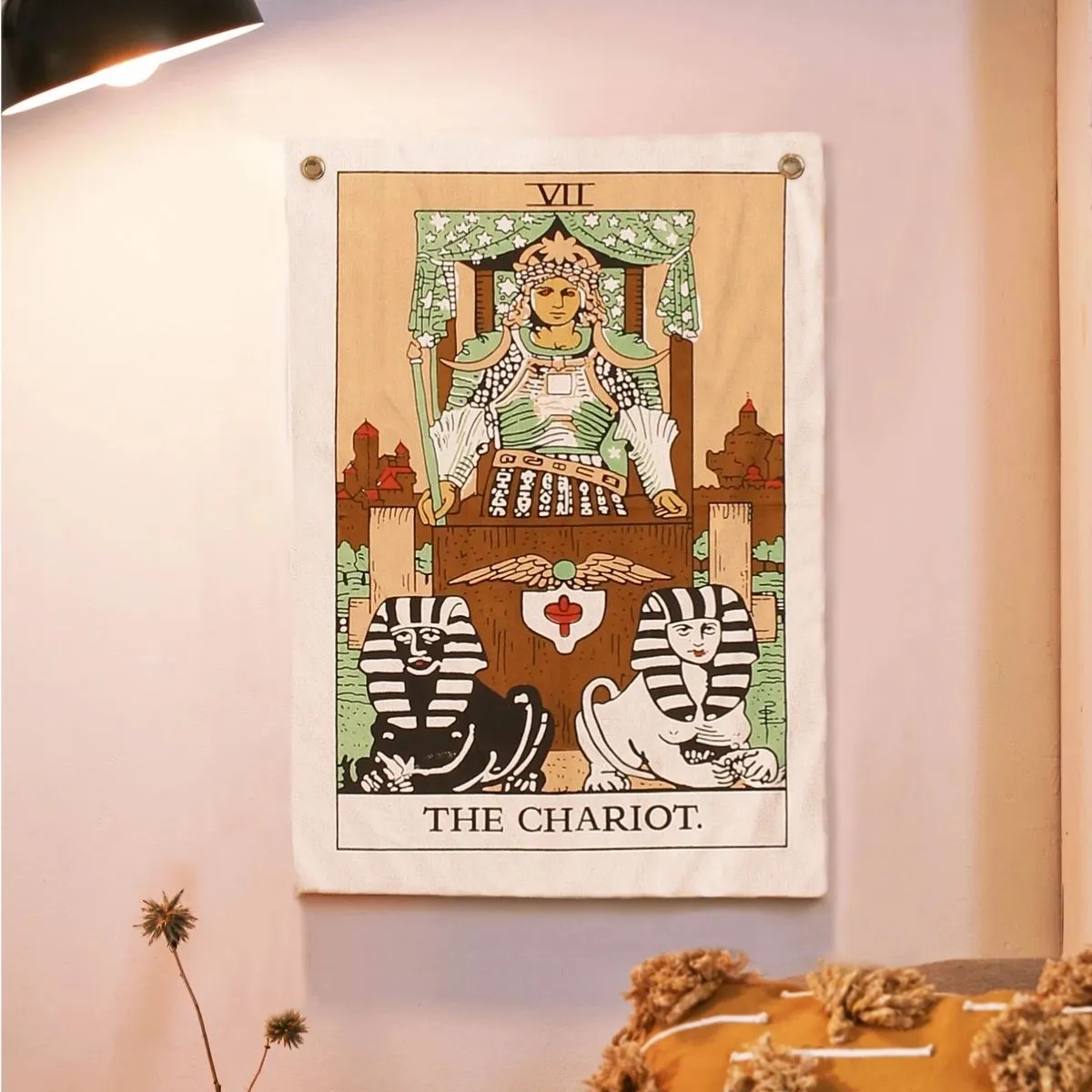 Tarot Flag Tapestry - Bohemian Cotton Printed Hand Made Wall Hanging Tapestries with Steel Grommets, Beige, Pack of 3