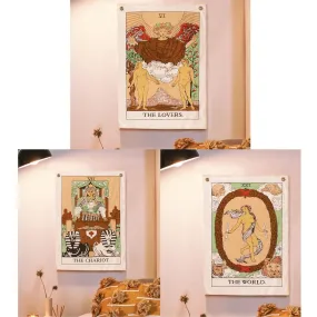 Tarot Flag Tapestry - Bohemian Cotton Printed Hand Made Wall Hanging Tapestries with Steel Grommets, Beige, Pack of 3