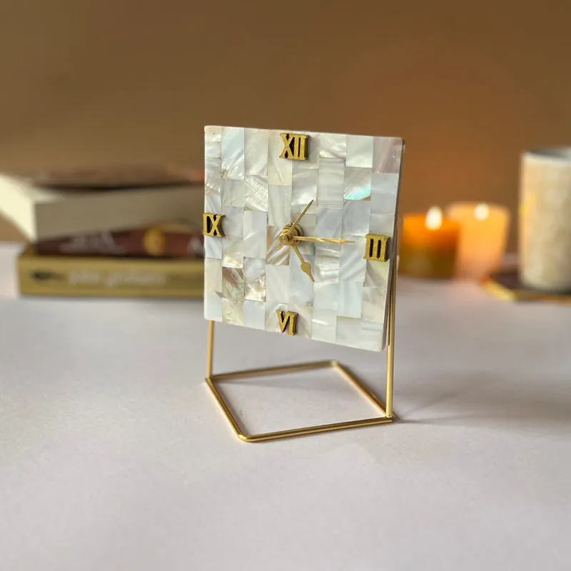 Tatsya Handcrafted Mother Of Pearl Table Clock