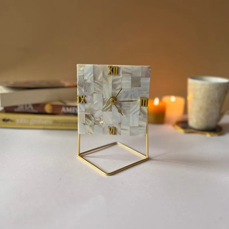 Tatsya Handcrafted Mother Of Pearl Table Clock