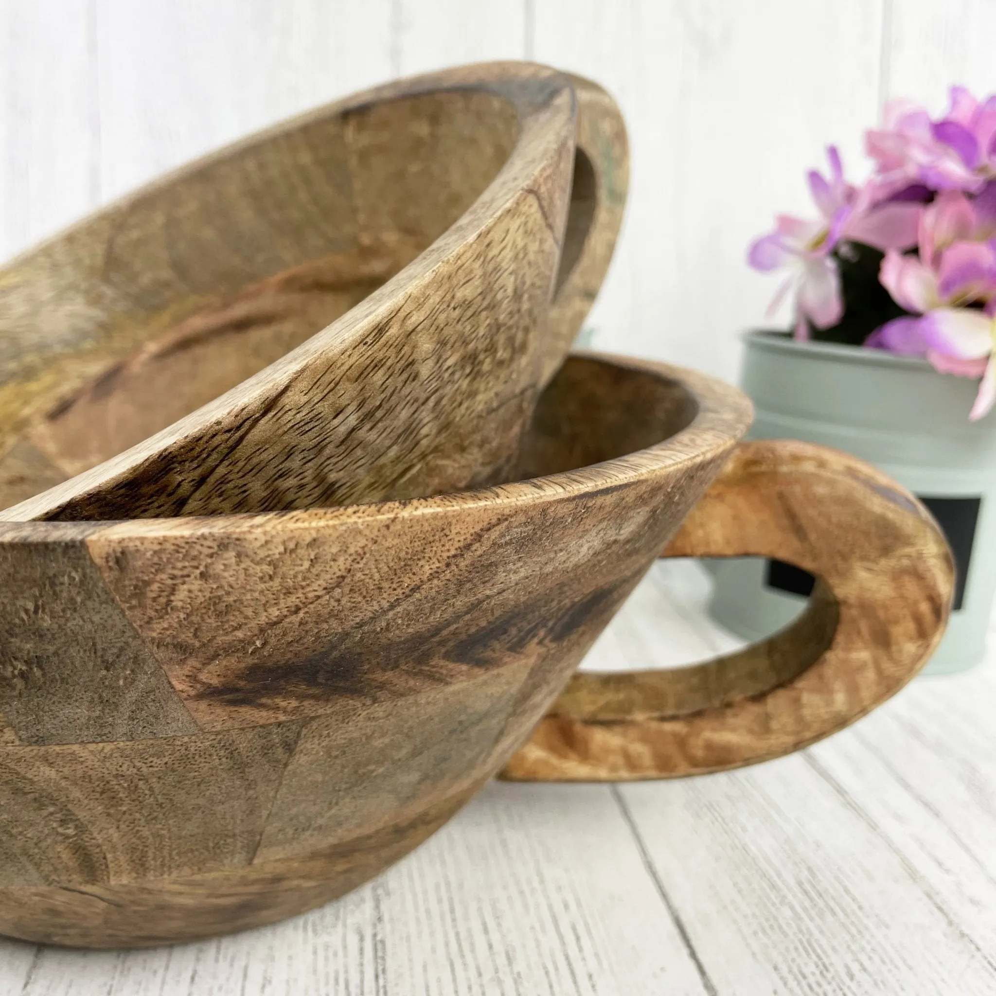 Tenere 100% Mango Wood Fruit Bowl Set with Handles