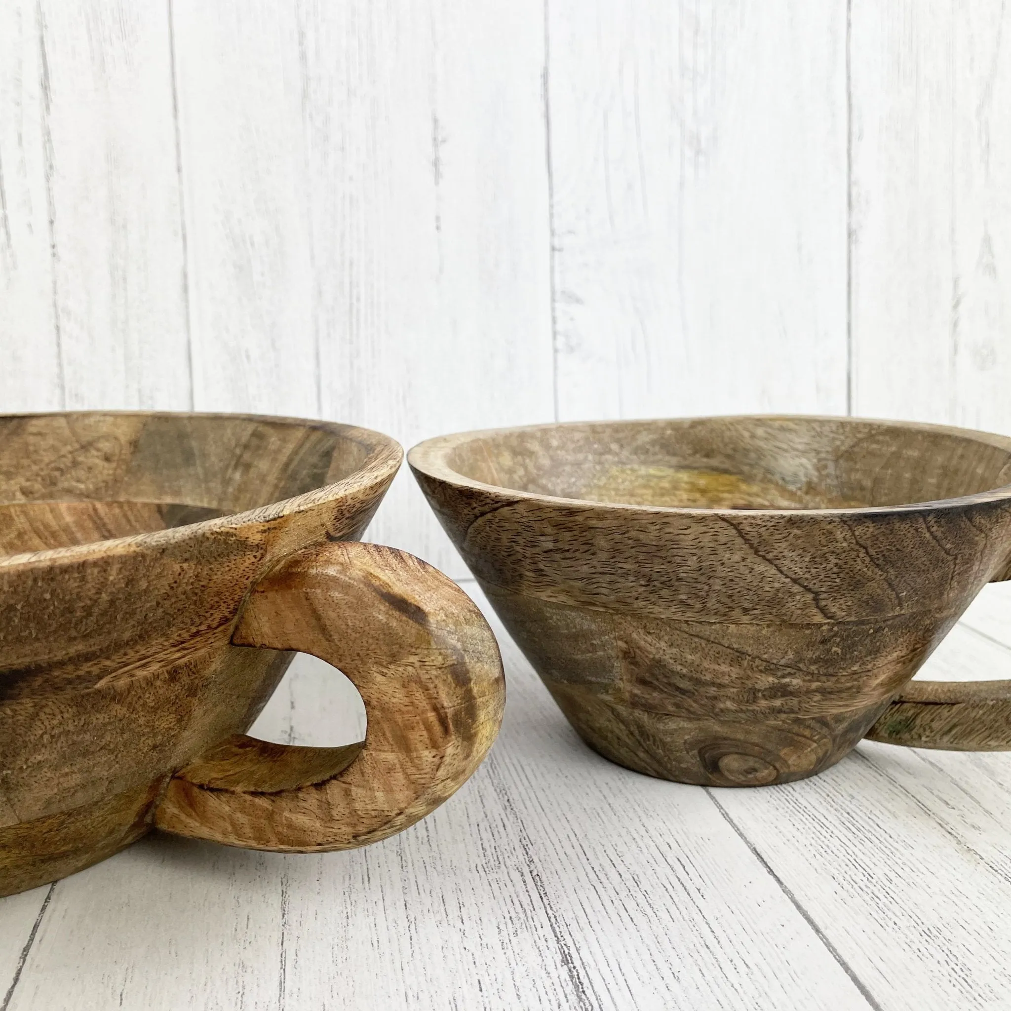 Tenere 100% Mango Wood Fruit Bowl Set with Handles