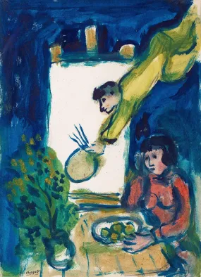 The Painter And Girl At The Table (Le peintre et Bella à table) - Marc Chagall Painting - Canvas Prints