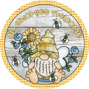 Vinyl Decal, Bee Sign, Gnome Sign, Gnomies, 10" Round Sign VINYL-DECOE-248, Sign For Wreath, DecoExchange