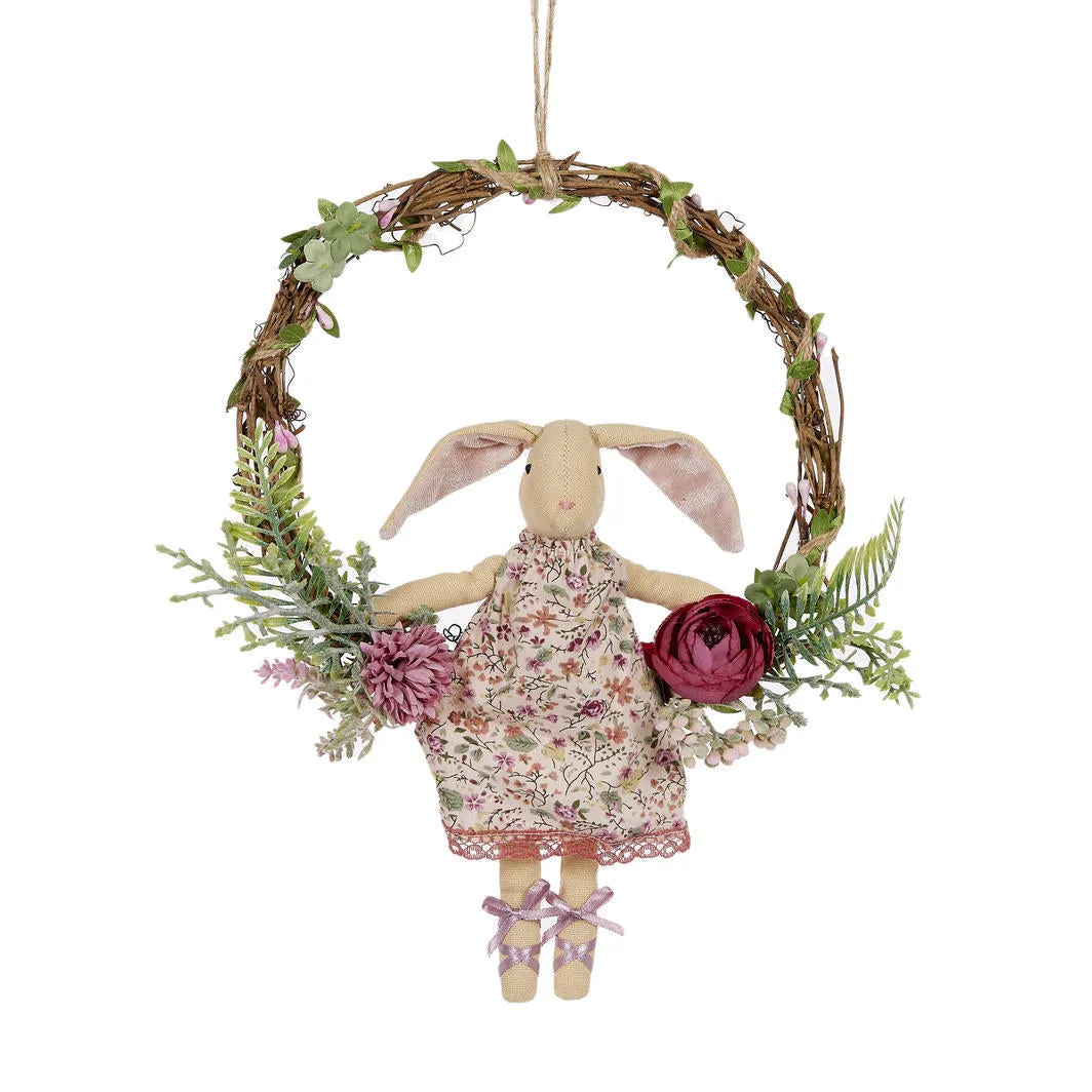 Wreath Floral with Fuchsia Bunny
