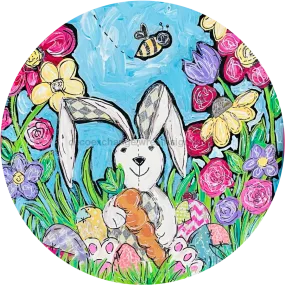 Wreath Sign, 18" Wood Round, Rabbit Sign, Easter Sign, CH-013, DecoExchange, Sign For Wreath