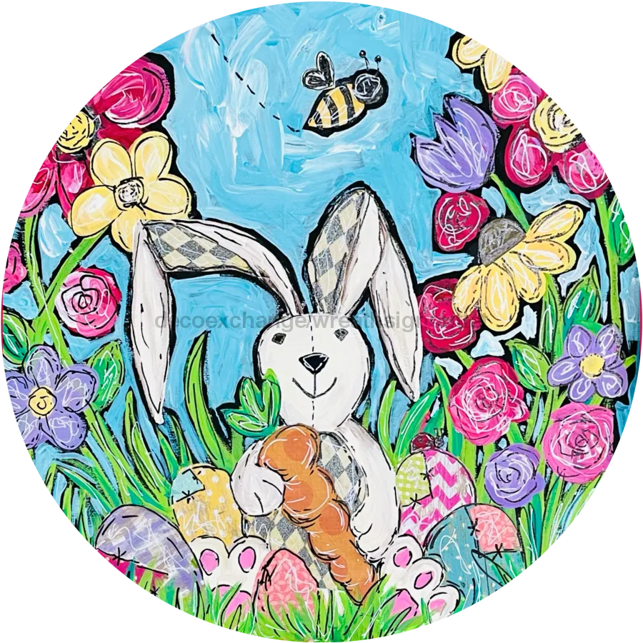 Wreath Sign, 18" Wood Round, Rabbit Sign, Easter Sign, CH-013, DecoExchange, Sign For Wreath