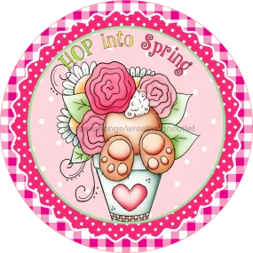 Wreath Sign, Dark Pink Border Easter Wreath, Round Easter Sign, Whimsical Easter, DECOE-526-D, Sign For Wreath, DecoExchange